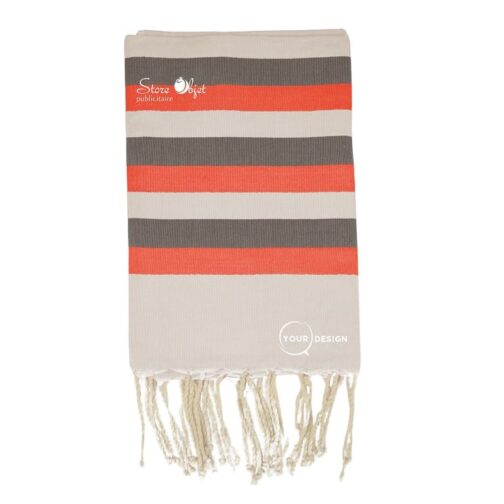 Fouta tricolore classique gris, noir et rouge Tunisie