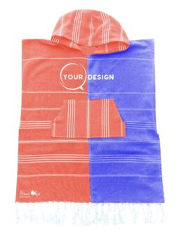 Poncho enfant fouta rouge et bleu