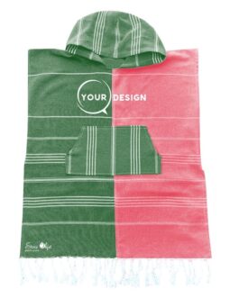 Poncho enfant fouta vert et rose