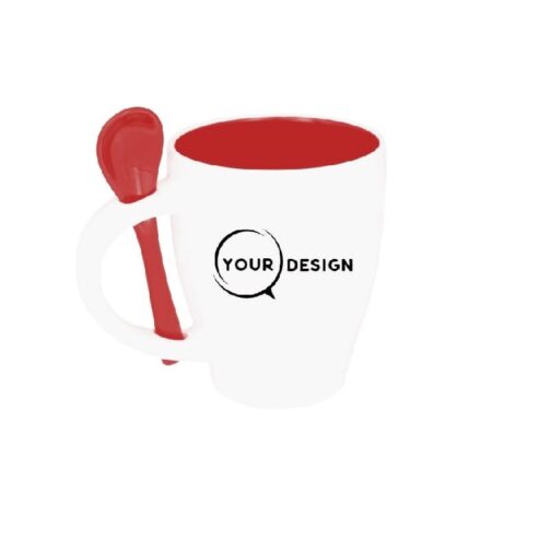 Mug céramique blanc sublimable intérieur et cuillère rouge